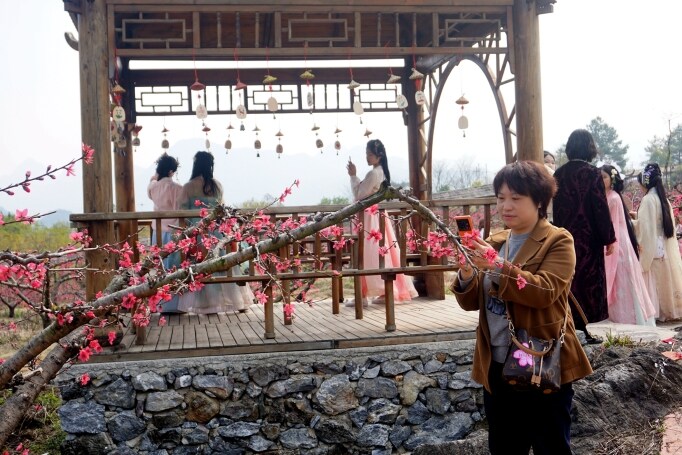 桃花節(jié)在九陂鎮(zhèn)開幕，迎來(lái)八方游客。清遠(yuǎn)日?qǐng)?bào)記者 周璐攝。